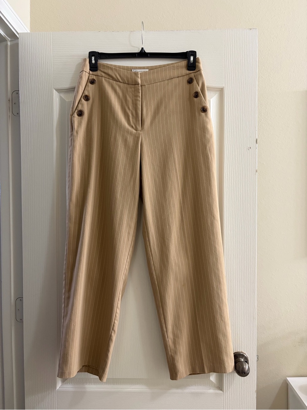 Camel Pinstripe Sailor Trousers Wide Leg Business Casual Pants